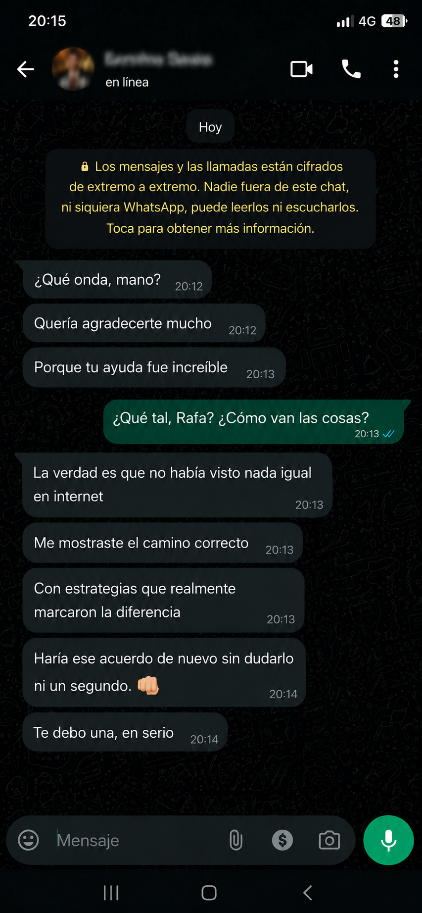 Conversación de Emiliano R. en WhatsApp