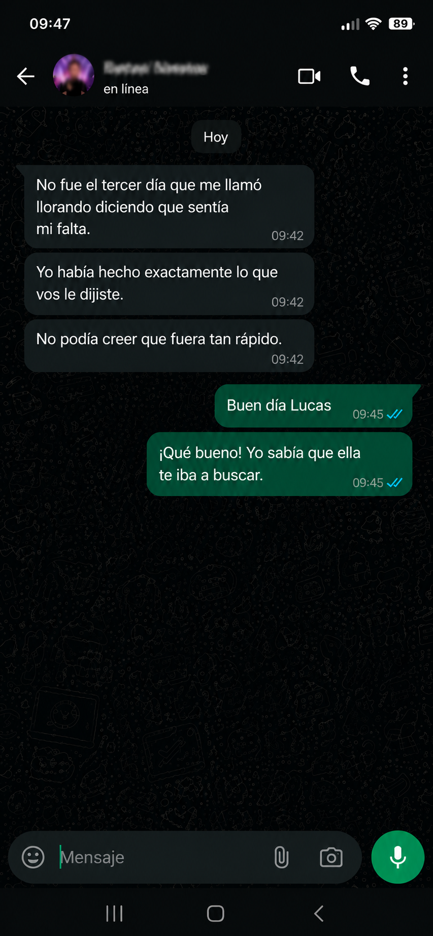 Conversación de Lucas W. en WhatsApp
