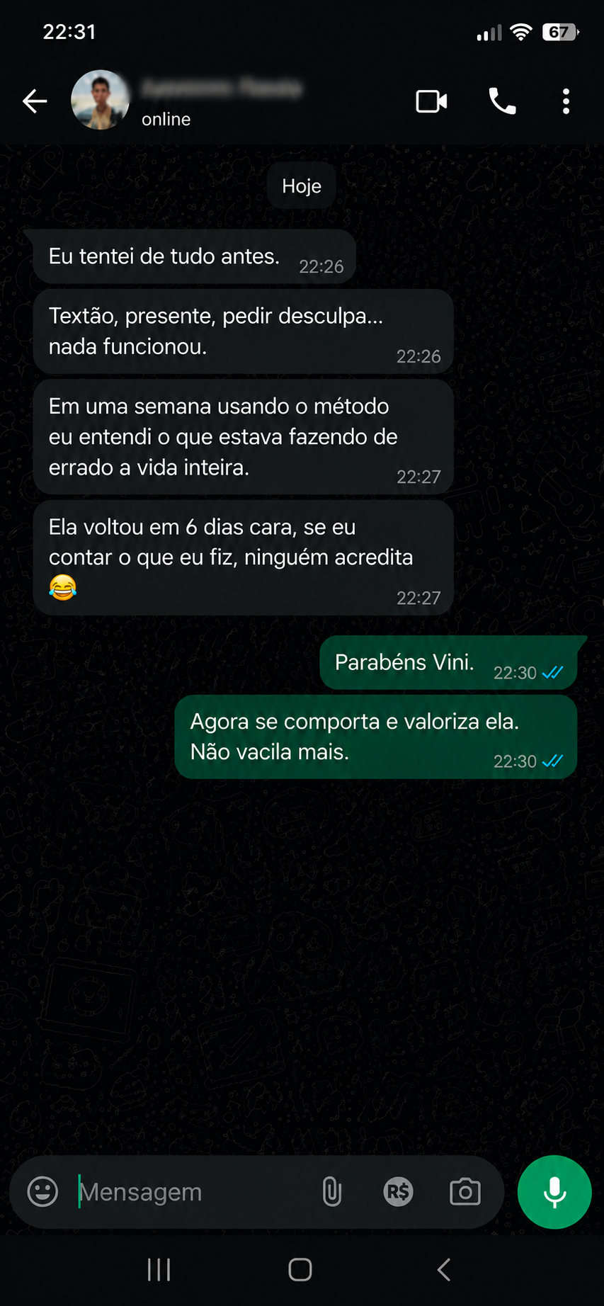 Conversa de Vinícius A. no WhatsApp