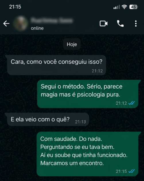 Print de conversa no WhatsApp: ela voltou a falar com saudade